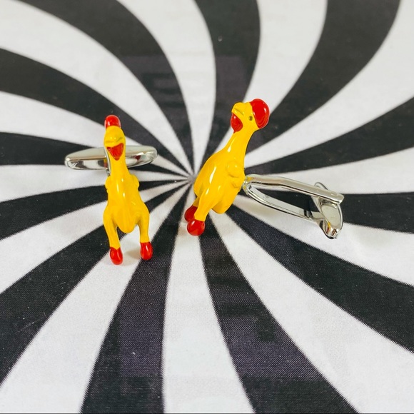 Hilarious rubber chicken men’s gag gift cuff links enamel and chrome. - Picture 5 of 5
